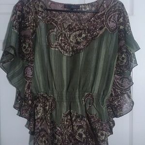 Green and brown patterned top
